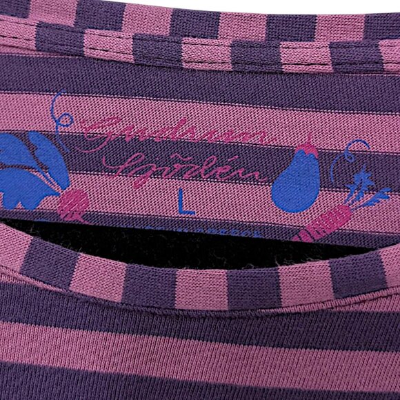 Gudrun Sjoden lilac eggplant striped pocket front artsy folk midi dress  W's L - Picture 6 of 9